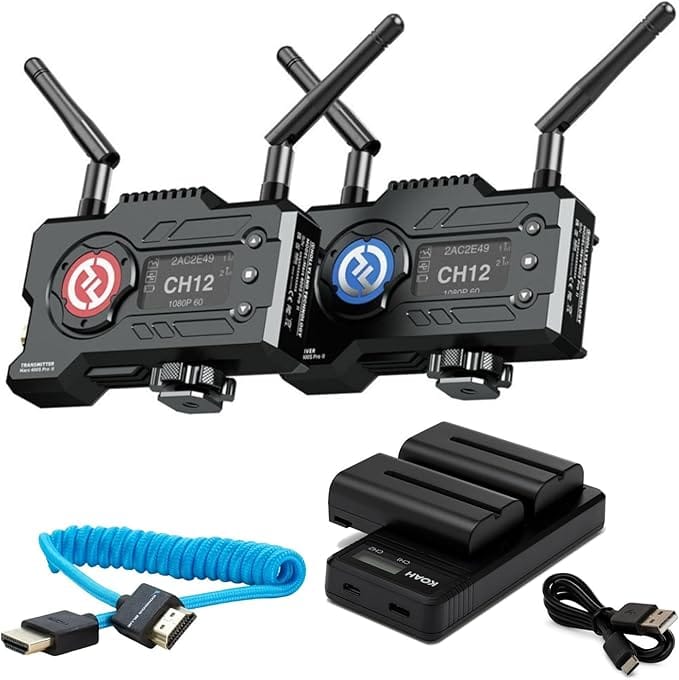 Hollyland Mars 400S PRO II SDI/HDMI Wireless Video Transmission System Bundle with Rechargeable 3350mAh Batteries, and Blue Full HDMI Cable (3 Items)