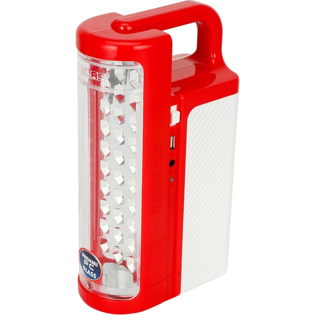 Geepas GFL4667 RGeepas GE5511 Emergency LED Lantern – Rechargeable 15W Brown Glass Lantern with 24 LEDs, USB & Solar Charging, 10-Hour Backup & Automatic Emergency Lightingechargeable LED Flashlight Pack of 2 – 15W High Brightness Aluminum LED Torch with Lithium Battery, 5-Hour Runtime for Indoor & Outdoor Emergency Use (Copy)