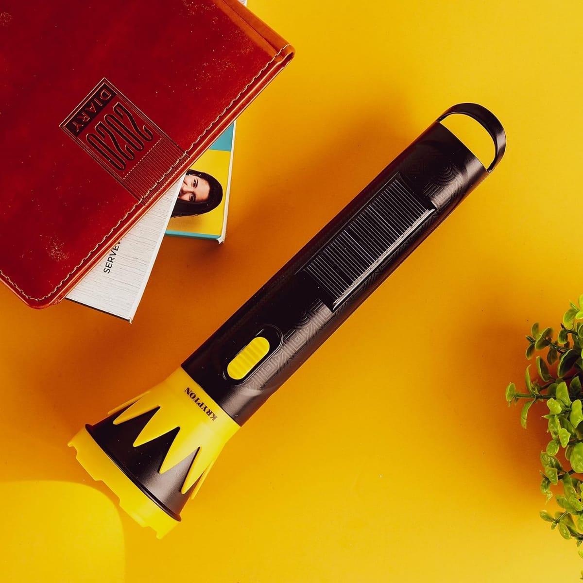 Krypton KNFL5159 Rechargeable LED Torch with Solar Panel – Portable LED Flashlight with Lithium Battery, Solar Charging & Emergency Lighting for Outdoor & Household Use