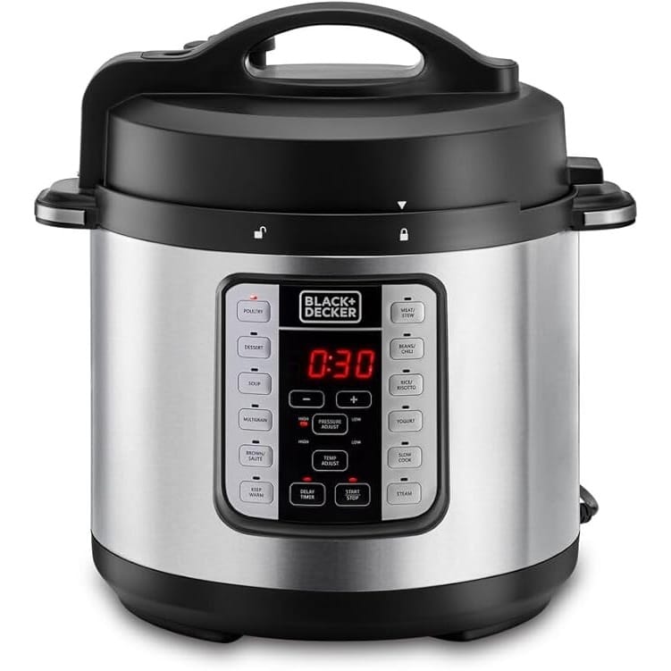 Black & Decker 1000W 6L Electric Pressure Cooker 7in1, With 12 Smart Programs 9 Safety Features Dishwasher Safe with Accessories, For Quick and Easy Meals PCP1000-B5
