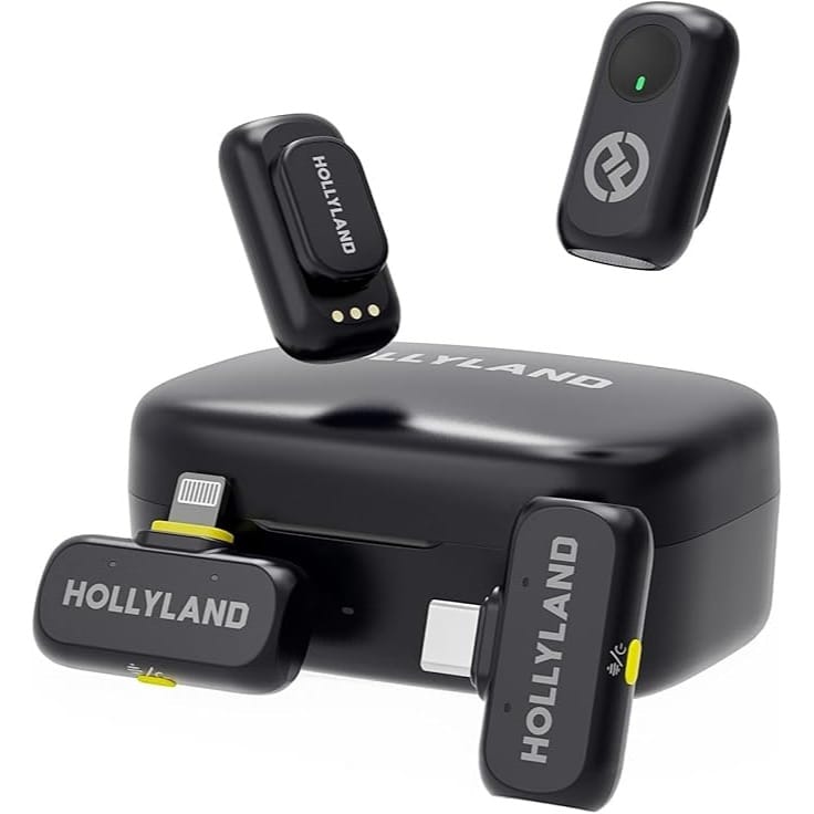 Hollyland LARK A1 Combo - Wireless Lavalier Microphone for iPhone & Android (2TX + USB-C RX + Lightning RX + Charging Case), Wireless Mic Magnetic for Vlogging, YouTube, TikTok, Live-streaming (Black)