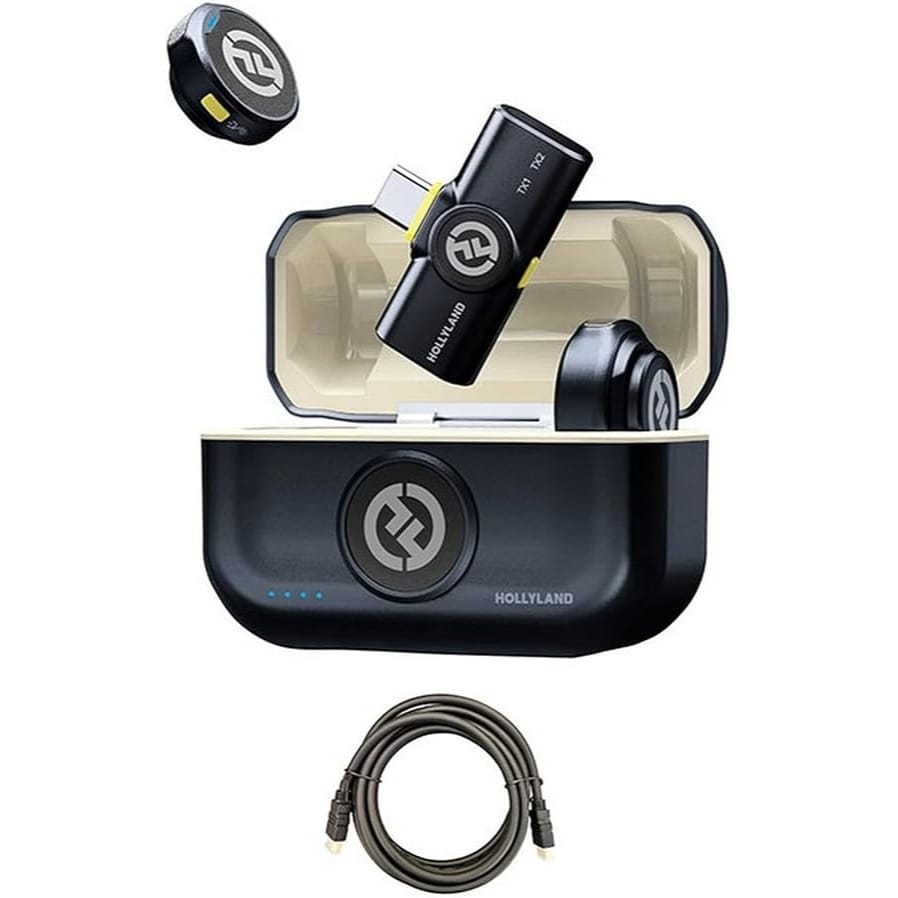 Hollyland Lark M2 USB-C 2.4 GHz Charcoal Wireless Microphone System with Mustang AV HS-101 HDMI Cable