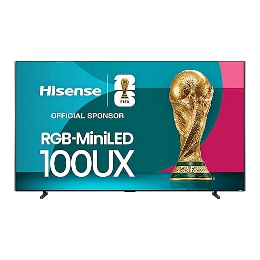 Hisense 100-Inch Premium UX Series RGB-MiniLED 4K UHD HDR Google Smart TV(100UX, 2025) - RGB MiniLED, Up to 8000 nits, 3D Color Master Pro, Native 165Hz Panel, 6.2.2 CineStage X