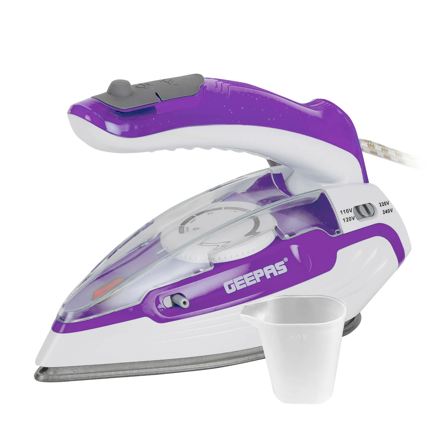 Geepas GSI7805 Travel Steam Iron 1100W – Portable Foldable Handle Iron with Teflon Non-Stick Soleplate, Variable Steam Control, Burst Steam Function & Fast Heating