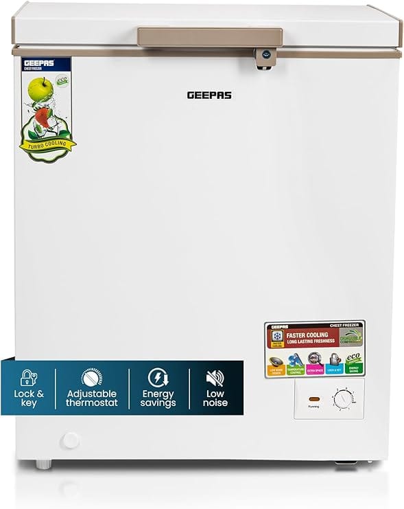 Geepas GCF1706WAH 170L Chest Freezer | Single Door Deep Freezer | Adjustable Thermostat Control | High-Efficiency Compressor | Energy Saving | White