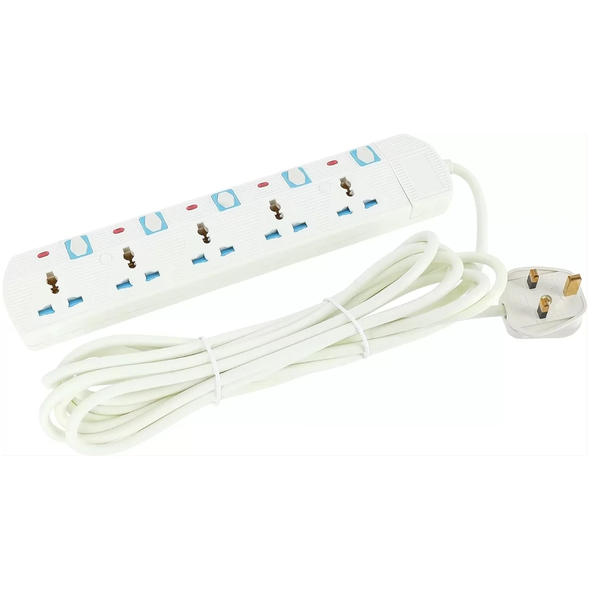Geepas 5 Way Extension Socket with Individual LED Power Switches | 5M Heavy Duty Extension Cable | 13A Overload Protection | GES5802