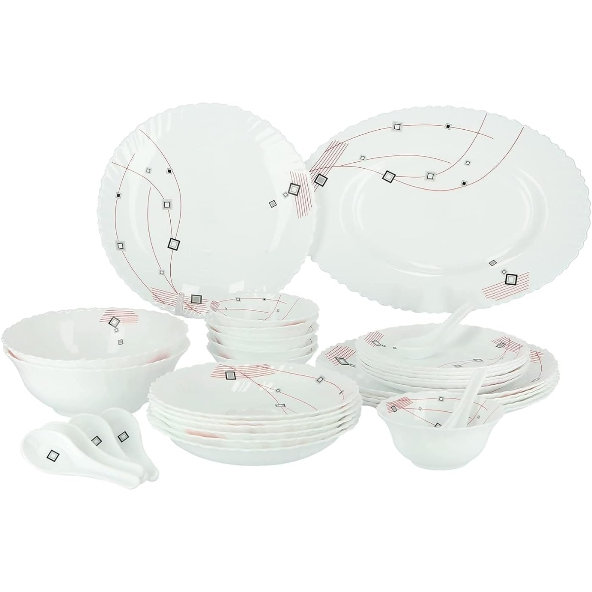 Royalford RF8982 33-Piece Opal Ware Dinner Set | Elegant Floral Ceramic Dining Set | Microwave & Dishwasher Safe | Opal Finish Tableware Set