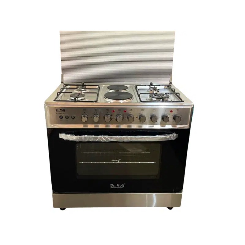 DR VOLT IQ-FC9942SS 90cm Freestanding Cooker with 4 SABAF Gas Burners, 2 Hot Plates, 90L Oven & Rotisserie