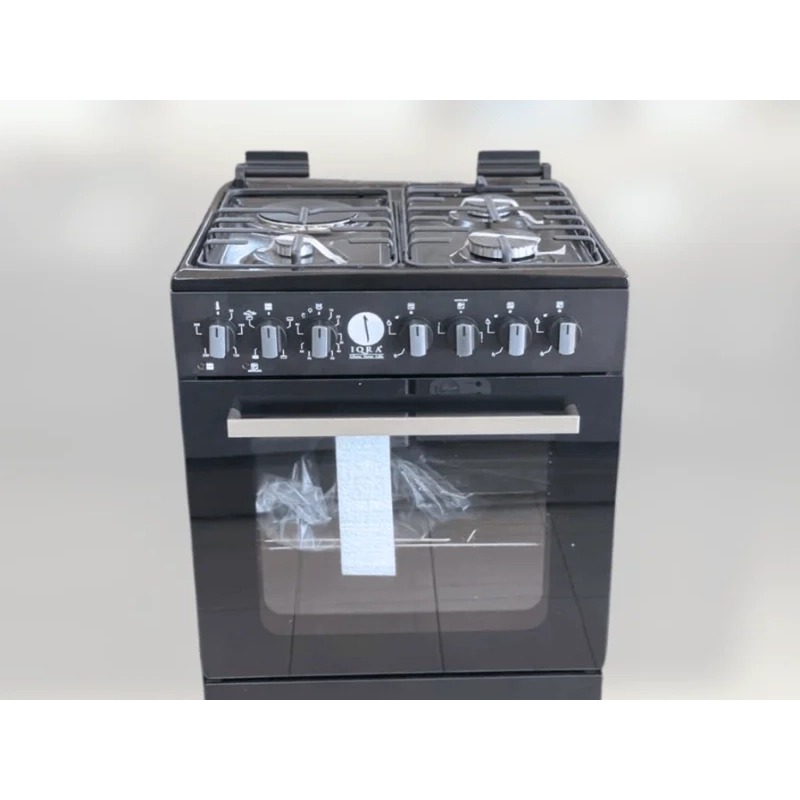 IQRA IQ-FC6031-BLK 60 x 60cm Freestanding Cooker with 3 Gas Burners, 1 Hot Plate, Electric Oven & Rotisserie