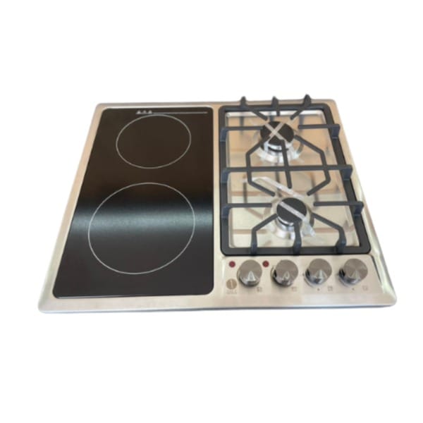IQRA IQ-KH4080ES 60 x 60cm Built-In Hybrid Hob with 2 Gas Burners, 2 Ceramic Plates & Pulse Ignition