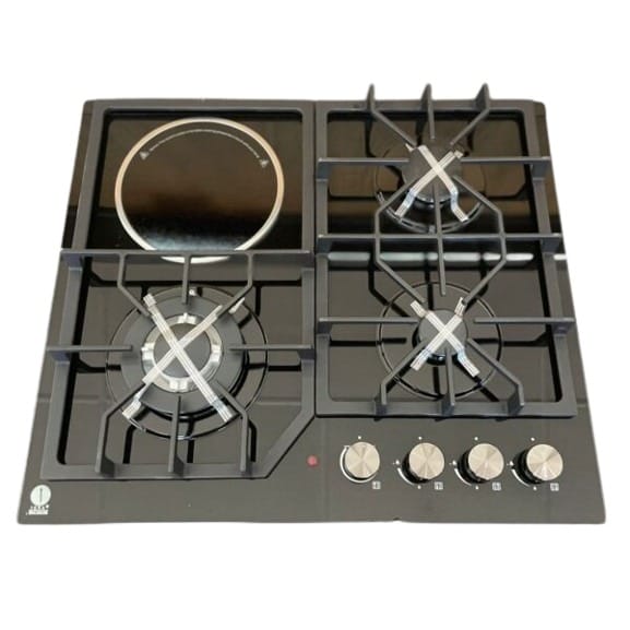 IQRA IQ-KH4009EG 60 x 60cm Built-In Hybrid Hob with 3 Gas Burners, 1 Ceramic Plate & Glass Top