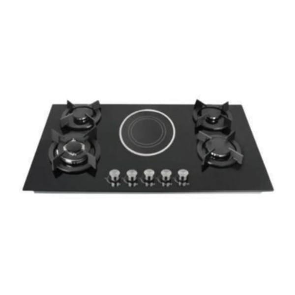 IQRA IQ-KH5008EG 90 x 60cm Built-In Hybrid Hob with 4 Gas Burners, 1 Ceramic Plate & Glass Top