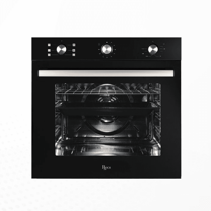 IQRA IQ-BO606GL Built-In Oven with Grill, Turbo Fan, Rotisserie, Pop-Up Knobs & Black Glass Panel