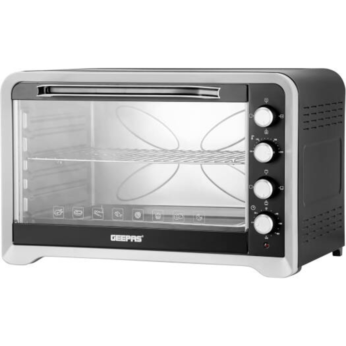 Geepas GO4406 Electric Oven, 100L Capacity, 2800W Power, Rotisserie & Conventional Function, 60min Timer with Bell, Adjustable Temperature Control Knob, Stainless Steel | GO4406