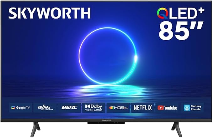 SKYWORTH 85Q6800H 85-Inch QLED+ 4K Smart TV – Google TV, 120Hz Turbo Motion, Dolby Vision & Atmos, MEMC, VRR, EyeCare, Find-My Remote