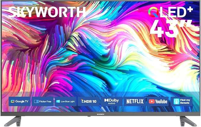 SKYWORTH 43Q5600H 43-Inch 2K QLED Smart TV with Google TV, 60Hz, Built-in Wi-Fi & Bluetooth, HDMI & USB